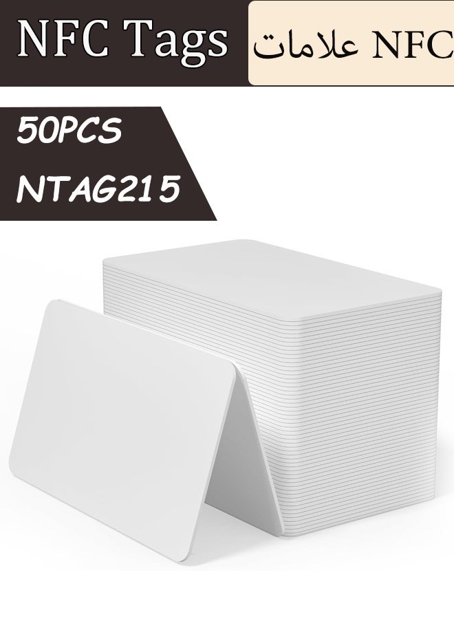 50 Pcs NFC Tags, NTAG215 PVC Cards, NFC Chip NFC Business, Blank Printable NTAG215 NFC Cards, ISO Size Cards,  Writeable Programmable, 504 Bytes Memory Compatible with Android and All NFC Enabled Phone - Image 1